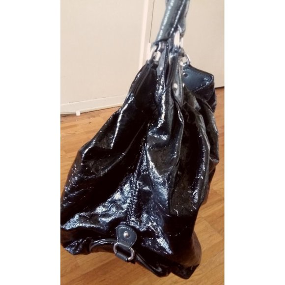 vintage Y2K ESPRIT black round hobo bucket 'lacquered' bag tote purse - Picture 9 of 12